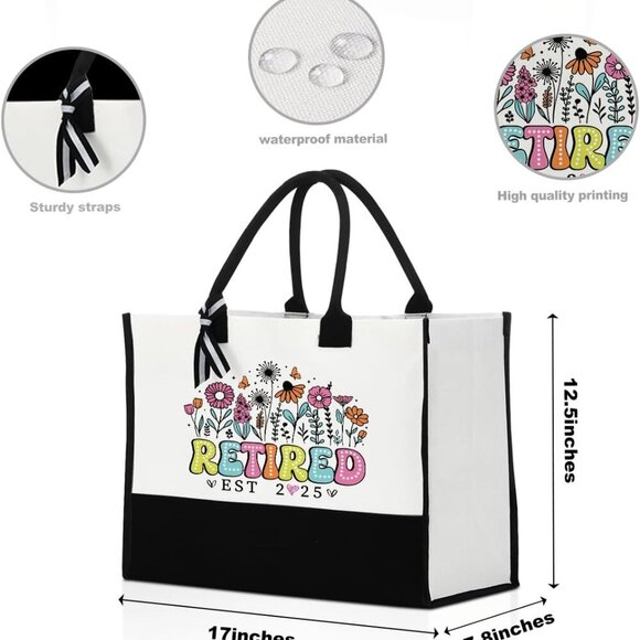 Canvas Tote Bag Large Capacity Retirement Gift Vacation Work Shopping - Picture 2 of 6